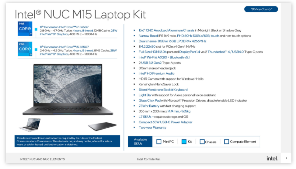 Intel NUC M15 Laptop kit